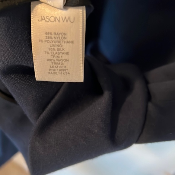 Jason Wu navy sleeveless dress twisted neckline sheath leather trim classy 4 - Picture 12 of 12